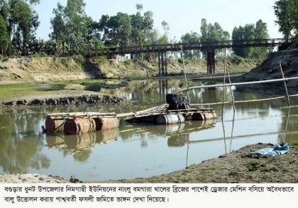 ধুনটে সরকারি খালে ড্রেজার বসিয়ে বালু উত্তোলন