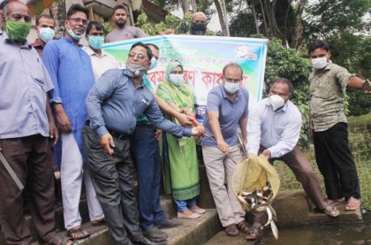 কাউনিয়ায় বিভিন্ন জলাশয়ে মাছের পোনা অবমুক্ত করনের উদ্বোধন