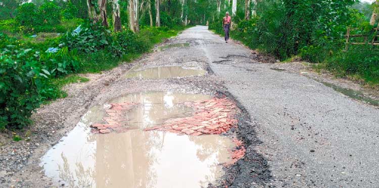 নন্দীগ্রাম শেরপুর রাস্তার বেহাল দশা  সংস্কার করার দাবি