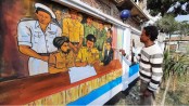 বর্ণিল সাঁজে সাজানো হচ্ছে ধুনটের মুজিব চত্বর