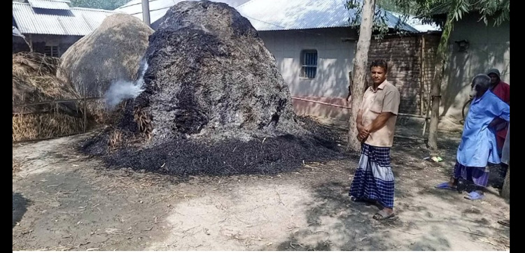 বুড়িগঞ্জে গভীর রাতে খড়ের পলায় আগুন থানায় অভিযোগ দায়ের 