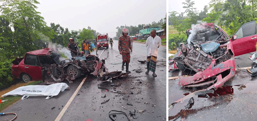 বগুড়া-নাটোর মহাসড়কে ট্রাক প্রাইভেটকার সংঘর্ষে  নিহত ২