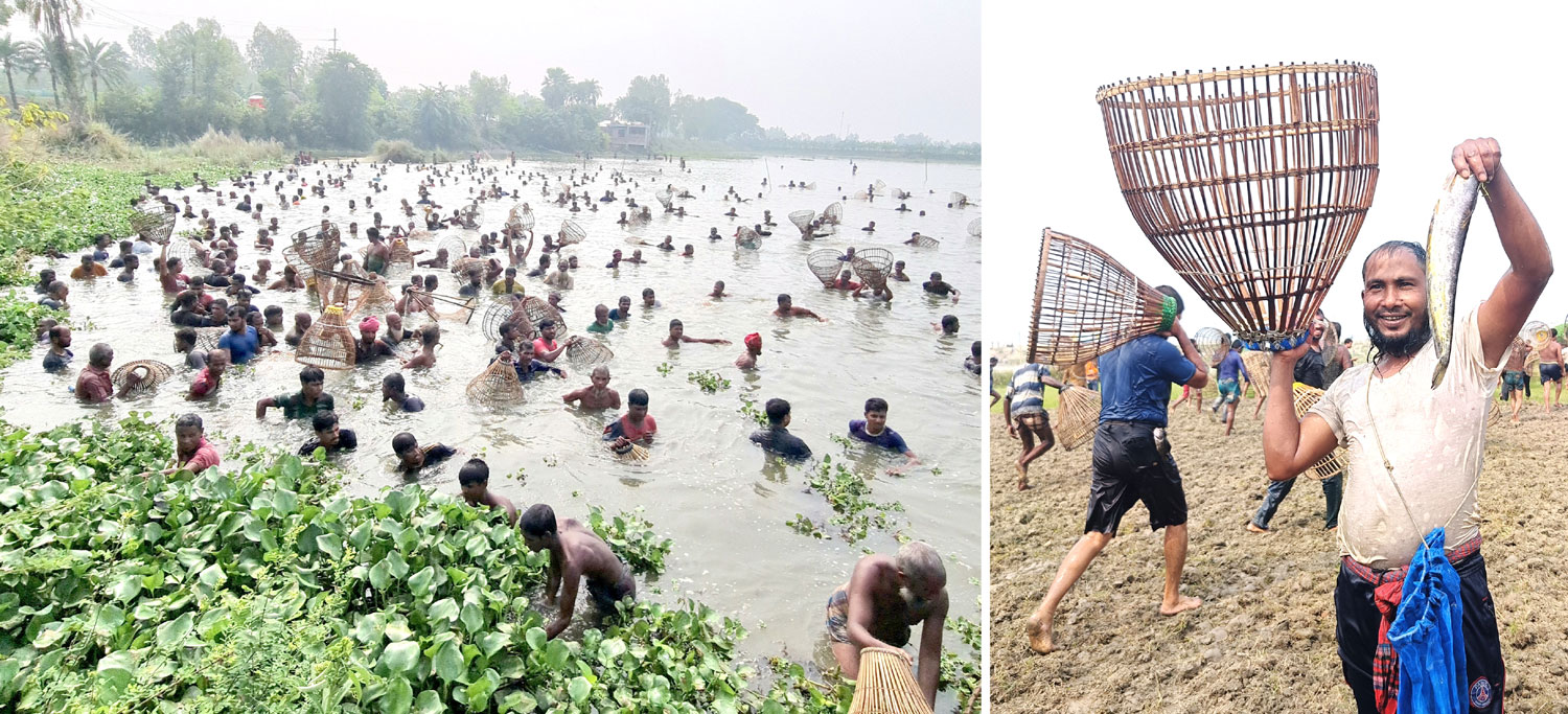 চলনবিলে শৌখিন মৎস্য শিকারীদের পলো উৎসব