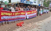 আলুর ন্যায্য মূল্য দাবিতে নওগাঁয় সড়কে আলু ফেলে কৃষকদের মানববন্ধন